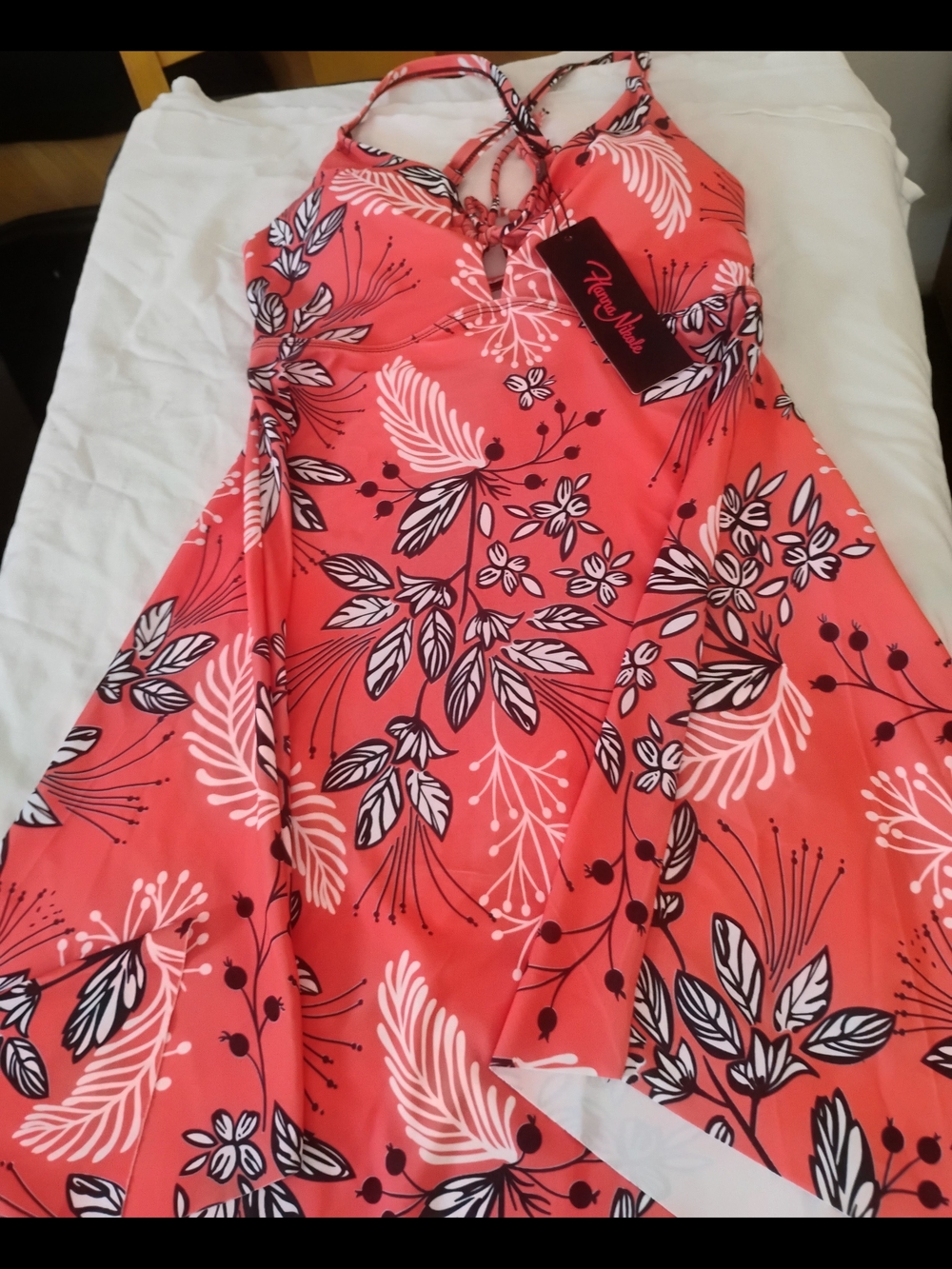 Hannah Nikole Floral Coral Maxi Dress with Crisscross Straps